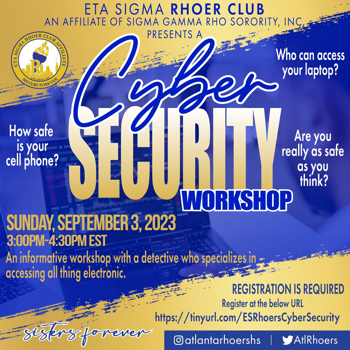 AtlRhoers's tweet photo. Are you aware of how vulnerable you really are with your electronic devices? As of 2023, 300,000 fresh malware instances are generated DAILY.   Join us as we learn from a detective who specializes in accessing all things electronic. https://t.co/pEriM0J6za https://t.co/Tsulbd4sPW