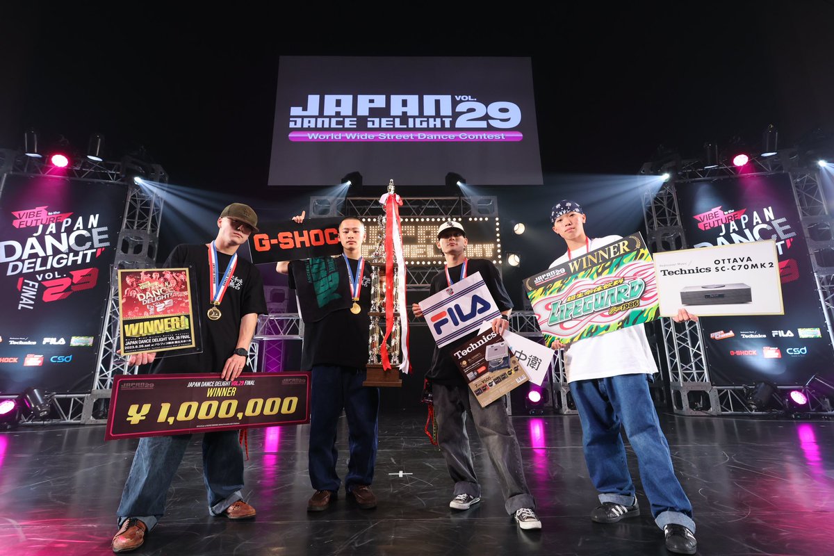 DANCEDELIGHT_JP's tweet photo. ファイナリスト46組によるハイレベルなパフォーマンスの応酬となった
“JAPAN DANCE DELIGHT VOL.29 FINAL”
見事優勝を手にしたのは京都のヒップホップチーム！
“咫和巵×無名”

▼WINNER
咫和巵×無名（HIP HOP/京都）

▼2nd PLACE
BOO＋SHOW-GO（POPPING/東京・大阪）

▼3rd PLACE
九州男児新鮮組（BREAKING/福岡）

▼SPECIAL PRIZE
stand back PARTY（HOUSE/熊本・宮城・神奈川）
DRAMATICA+AMIGO（LOCKING/沖縄）
Sons of Miles（Jazzy Bboy/京都）

▼JUDGE/MC
JOSE, ACKY, YASS, YUKARI, MC USK, CHRISSY CHOU, Naoki Nishikawa, KAZUKIYO