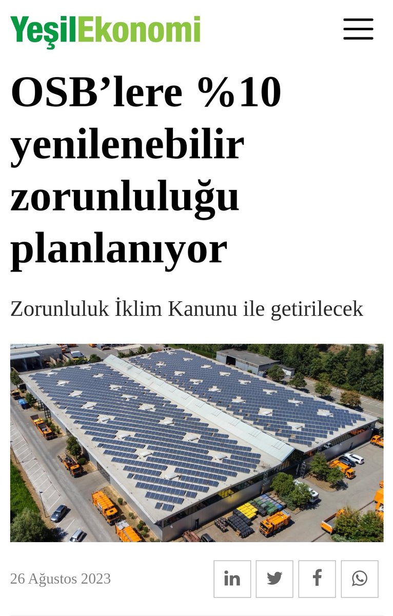 #yeotk #gesan #cwene #alfas #astor #eupwr  #smrtg  

🇹🇷Türkiye Büyük Millet Meclisi’nde yakın zamanda görüşülmesi planlanan “İklim Kanunu Teklifi Taslağı” içinde Organize Sanayi Bölgelerine yenilenebilir enerji zorunluluğu da yer alıyor.

☘️Taslak düzenlemeye göre Organize Sanayi