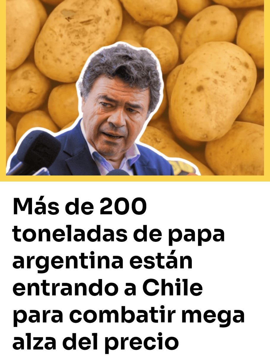 ESTÁ PAPA dicen los especuladores con la papa !! Mientras que el Ministro <a href="/tvalenzuelavt/">Esteban Valenzuela Van Treek</a>  todo un gladiador a luchar por la justicia, salió a denunciarlos y recurrir a nuestros hermanos argentinos. Aprovechen de cambiar a fertilizantes naturales salen + barato en <a href="/Rootman_Chile/">Rootman</a>