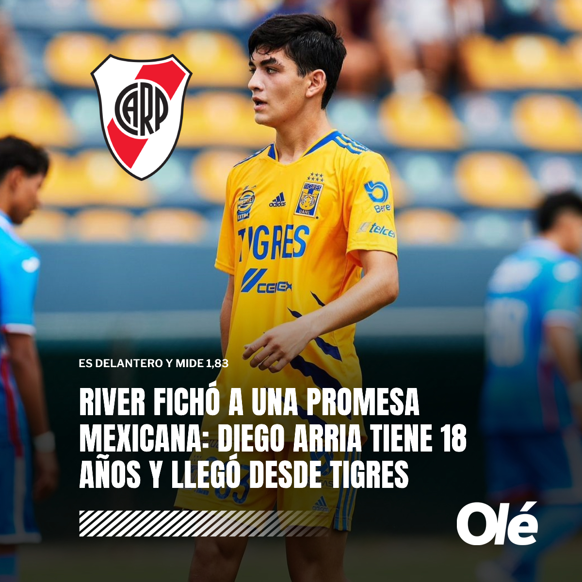 Hace algunos meses que Diego Arria 🇲🇽 llegó libre a la Argentina para entrenarse en River, pero recién ahora podrá hacerlo en el marco de AFA

🔎 Mexicano de 18 años, esta promesa que despertó la atención del Millo juega de delantero, mide 1,83 y terminó en los últimos días de