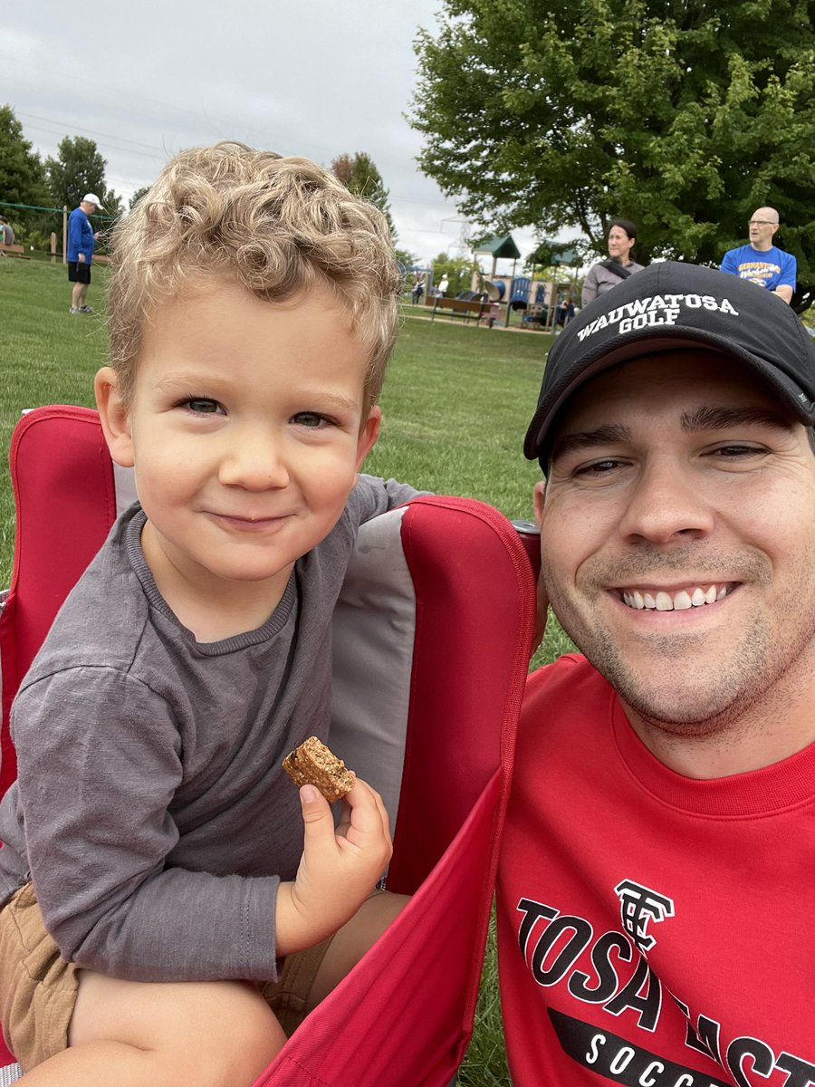 XC meet this AM. Leo likes watching the runner guys.