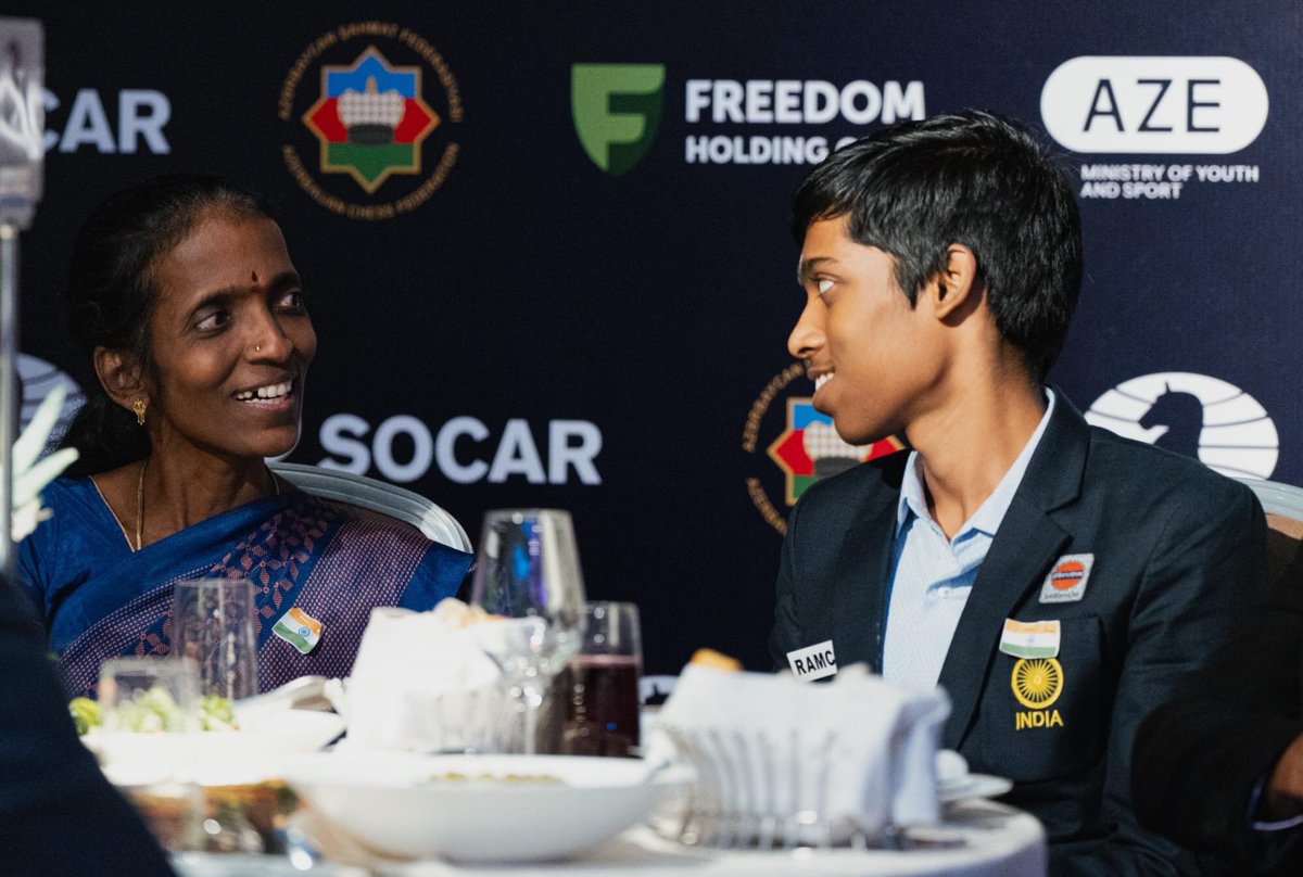 IAMDirRAM's tweet photo. A Mother's Pride: Praggnanandhaa R.'s mom dons his Runner-Up medal from the FIDE World Cup 2023, Baku, with smiles that foresee many more victories 🙏 #MaaTujhheSalaam ❤️
@ChessbaseIndia #FIDE #FIDEW #FIDEWorldCup #FIDEWorldCup2023 #Chess #FIDEWorldCupFinal
#Praggnanandhaa #inspiring