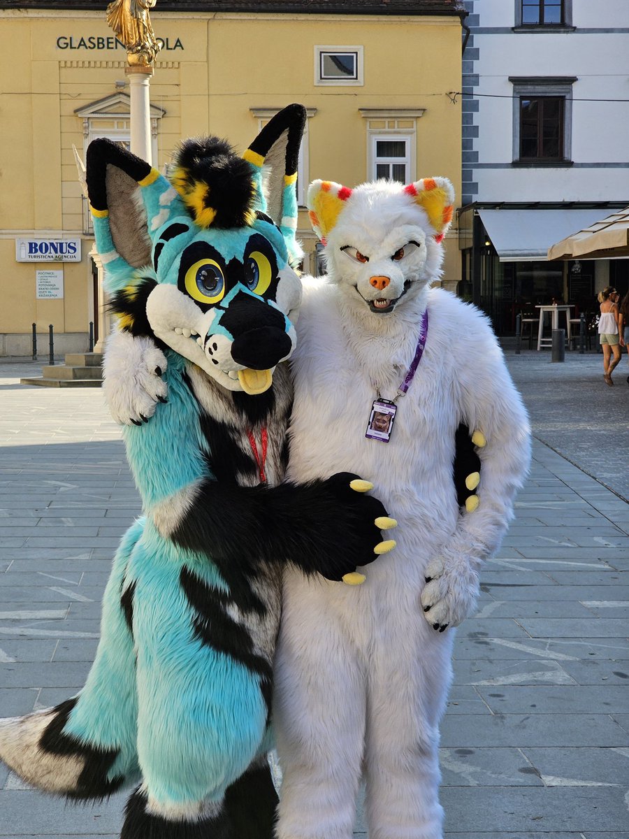 VolskarWolf's tweet image. Back from @SloFluffCon, Slovenia’s first furry con 🇸🇮. Wow it was fantastic. I went there knowing 20 furs, and came home with a 100 new friends. 

To finish the con, I spent €300 on a 80L Cocktail Party for everyone 🍹

Thanks guys ❤️

🦊🐺 @HexagonHusky and I.
📸: @ShandoFluff