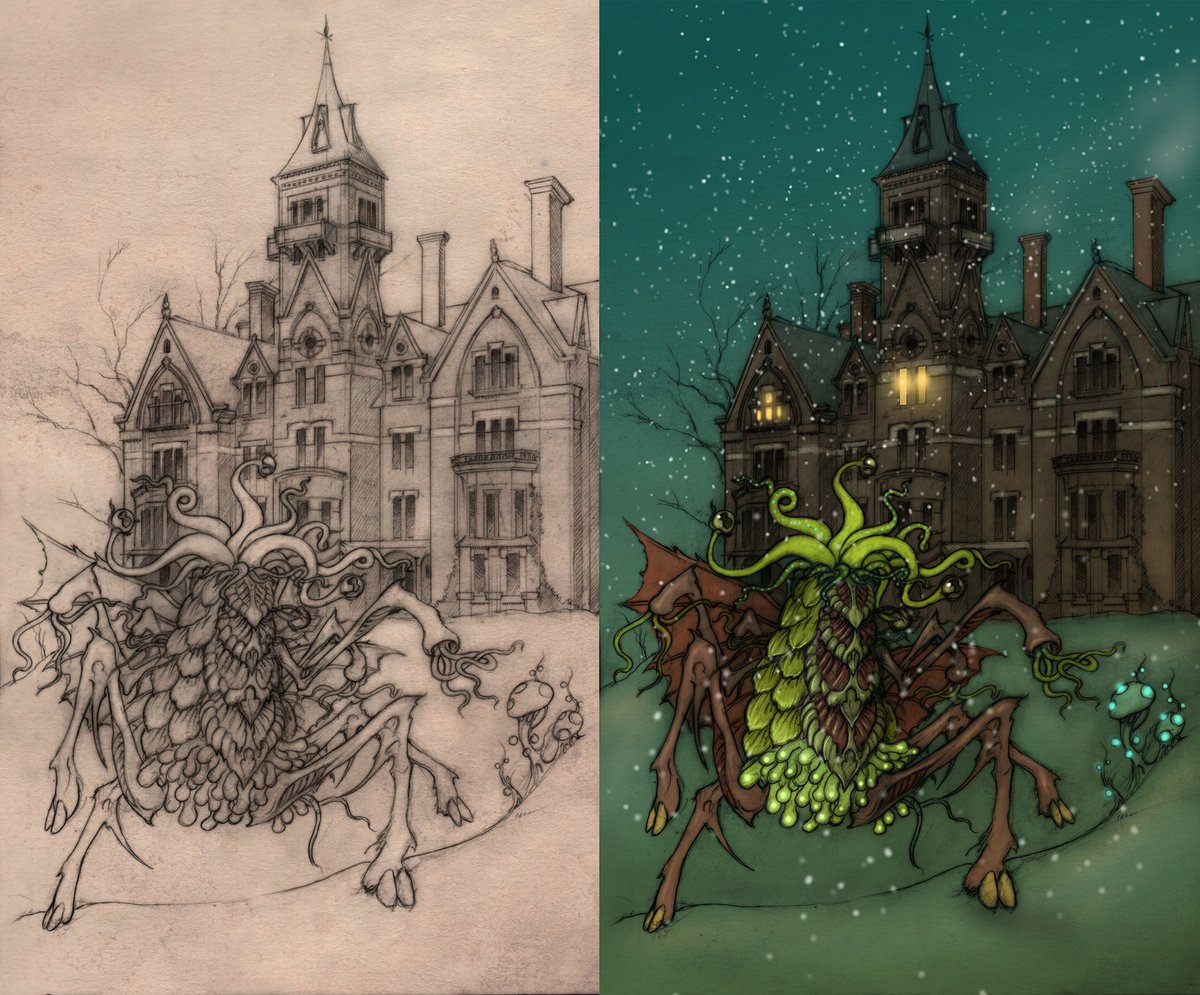 MiskatonicH's tweet photo. Check out this cover (part 1 of 3 linking covers - the full thing is below) made by @GothicalTomB . You can grab the issue with his cover on our Kickstarter campaign, or even get the original pencils for it!
https://t.co/Y82KlrDpfP
#callofcthulhu #lovecraft #cthulhu #elderthing https://t.co/GTF1dLcwND