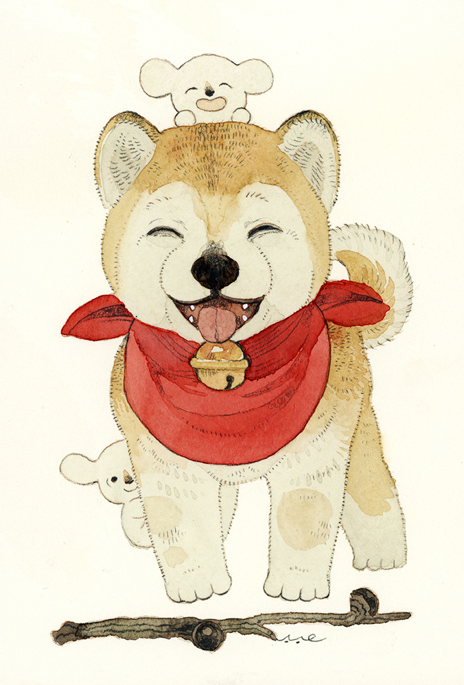 dog no humans shiba inu tongue closed eyes red bandana bell  illustration images