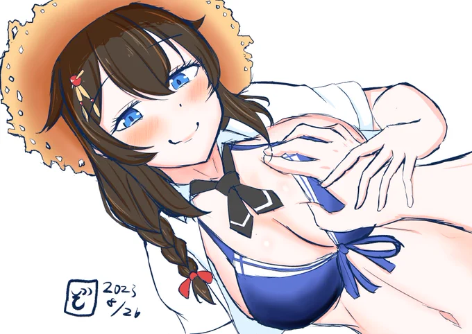 ああ～時雨ちゃんの改三おっぱいもみてぇ...オアッ!?#艦これ版深夜の真剣お絵描き60分一本勝負 #艦これ版真剣お絵描き60分一本勝負_20230826 