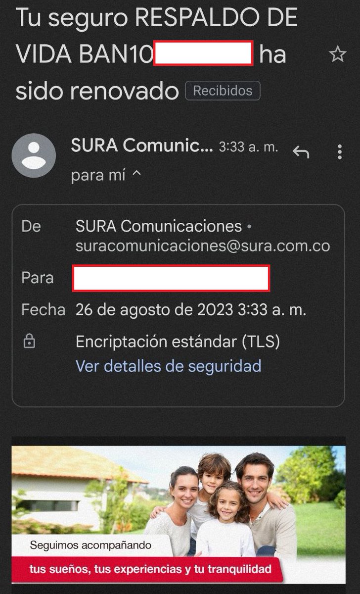 angelakge's tweet photo. @SegurosSURAcol  Hola, por favor me pueden verificar si estos correos son reales?... el dominio sí pertenece a SURA pero no se ha solicitado ninguna póliza, mucho menos renovación... gracias. https://t.co/9Zu4SYzYzB