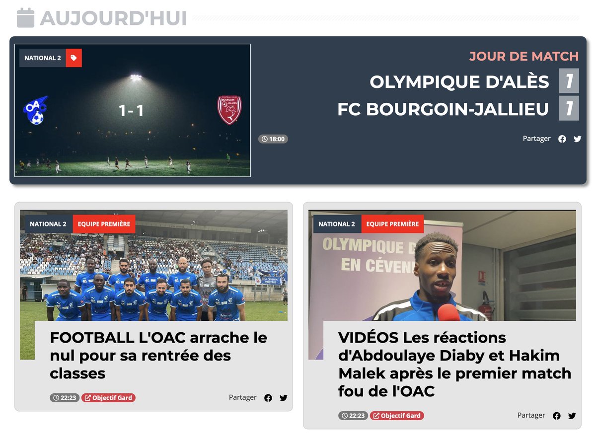 allezales's tweet photo. Sur le journal, retrouvez toutes les actualités de l'OAC, résultats des matchs et articles / infos qui proviennent aussi de la presse locale comme ce soir avec @objectifgard : https://t.co/QLDkThyupI https://t.co/tuKh7JkaWM