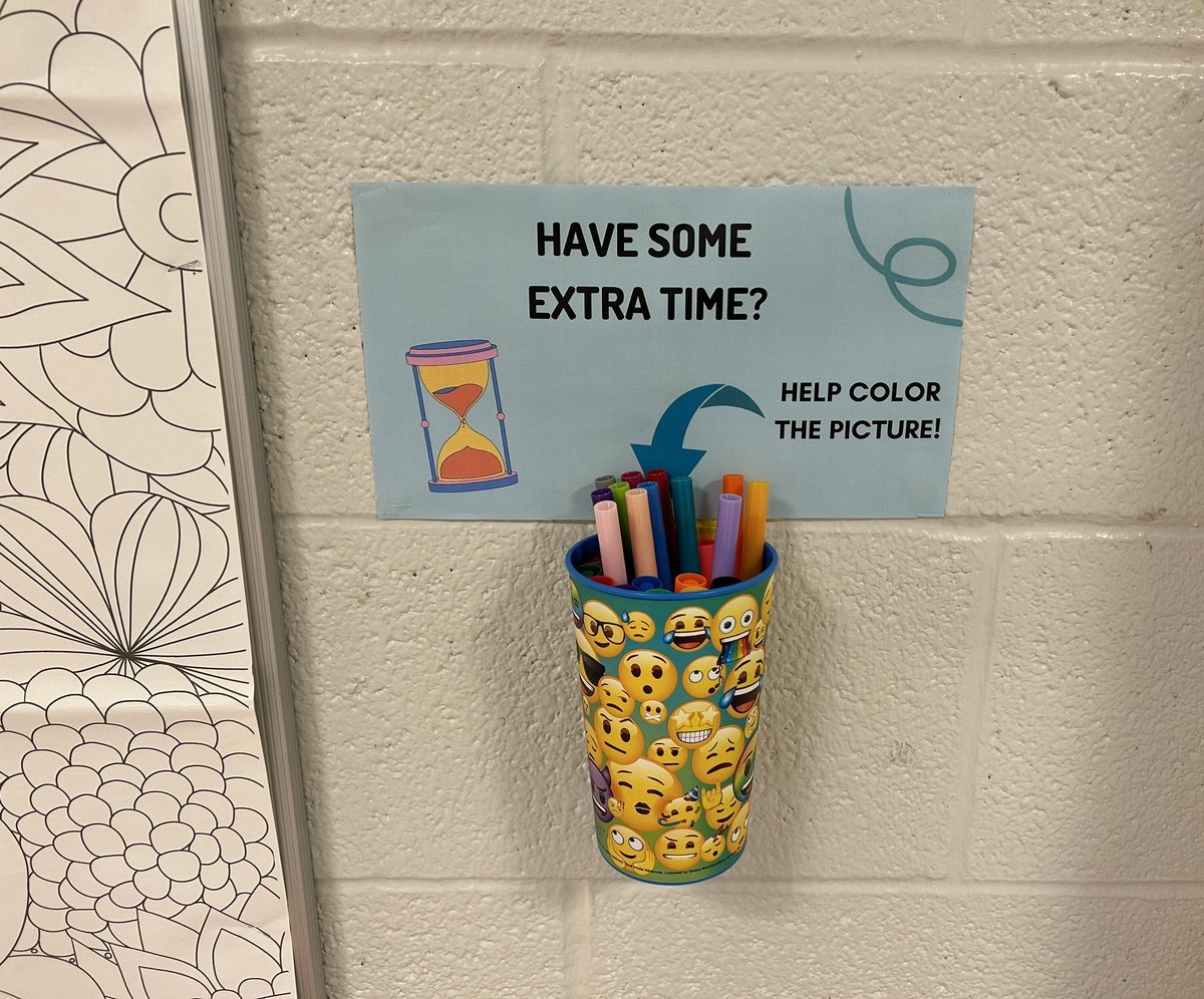 MrsC_HPE's tweet photo. #BulletinBoard between my open #HealthClass classroom & gym. My hope is Ss will use the poster as a calming tool when they need a break from any class & it will be a choice activity during the wellness unit. Ss already started coloring @ classroom visits! #MASDProud #MASDElmwood https://t.co/Y2NUIt0hFA