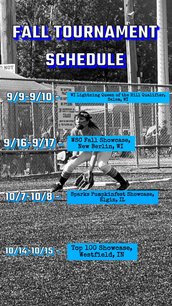 It’s official, the ESA 18U Prospects Fall tournament dates have been set! Super excited for all of these, and to get to play with my new teammates! <a href="/oawindoor/">OAW Indoor Sports Complex</a> <a href="/HarvardSB/">Harvard Softball</a> <a href="/FSU_Softball/">Florida State Softball 🥎</a> <a href="/D1Softball/">D1Softball</a> <a href="/msoe_softball/">MSOE Softball</a> <a href="/JenTeague24/">Coach Teague (she/her)</a> <a href="/Coach_Tarter/">Heather Tarter</a> <a href="/CoachKellyFord/">Kelly Ford</a> <a href="/Coach_T_Bradley/">T_Bradley</a>