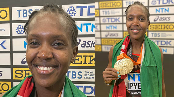 dmachio's tweet photo. Kenya’s Faith Kipyegon proved her queen of the track status on Saturday night as she obliterated the field to bag gold for her motherland at the Budapest World Championships' women’s 5000m finals. https://t.co/xVHKkjPB3h https://t.co/Aru7dtX9rG