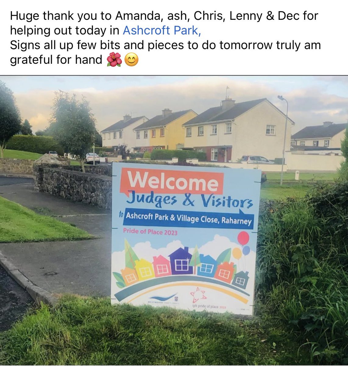 AshVillGroup's tweet photo. Roll on Monday to we show the judges how proud we are of our both estates and village. 
@westmeathcoco 
@WestmeathComDev 
@WHExaminer 
@westmeathtopic https://t.co/PujoKwqOaA