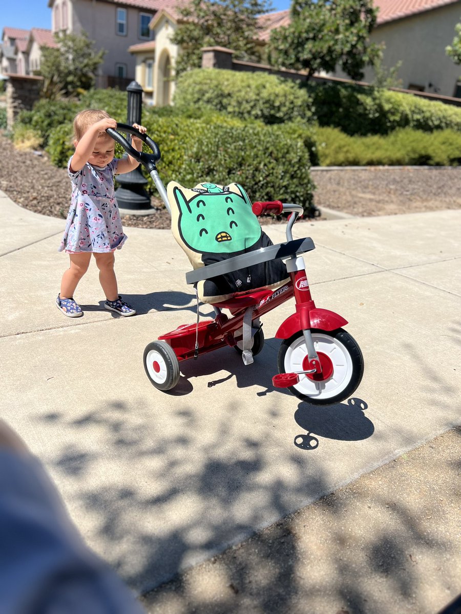 kidCrypto45's tweet photo. Baby girl taking her Frens for a walk! Beautiful day! @alienfrens @glennleerob https://t.co/mkZ6rs5pmA