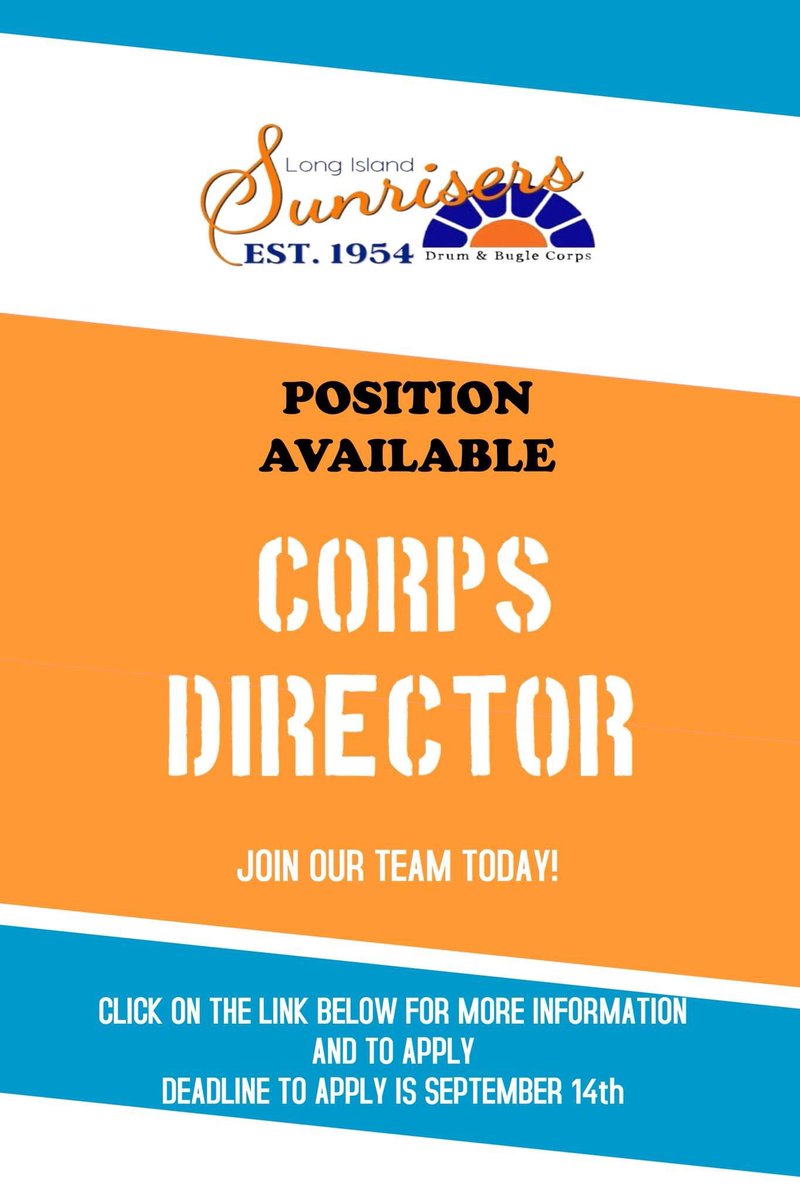 Hello Sunrisers Alumni, Drum Corps &amp; Band Community. We're looking for a Corps Director. This is a big, but rewarding opportunity for the right person. All hands on deck as we build the 2024 Sunrisers! Apply today!
formfacade.com/sm/Q1BVy7LYC