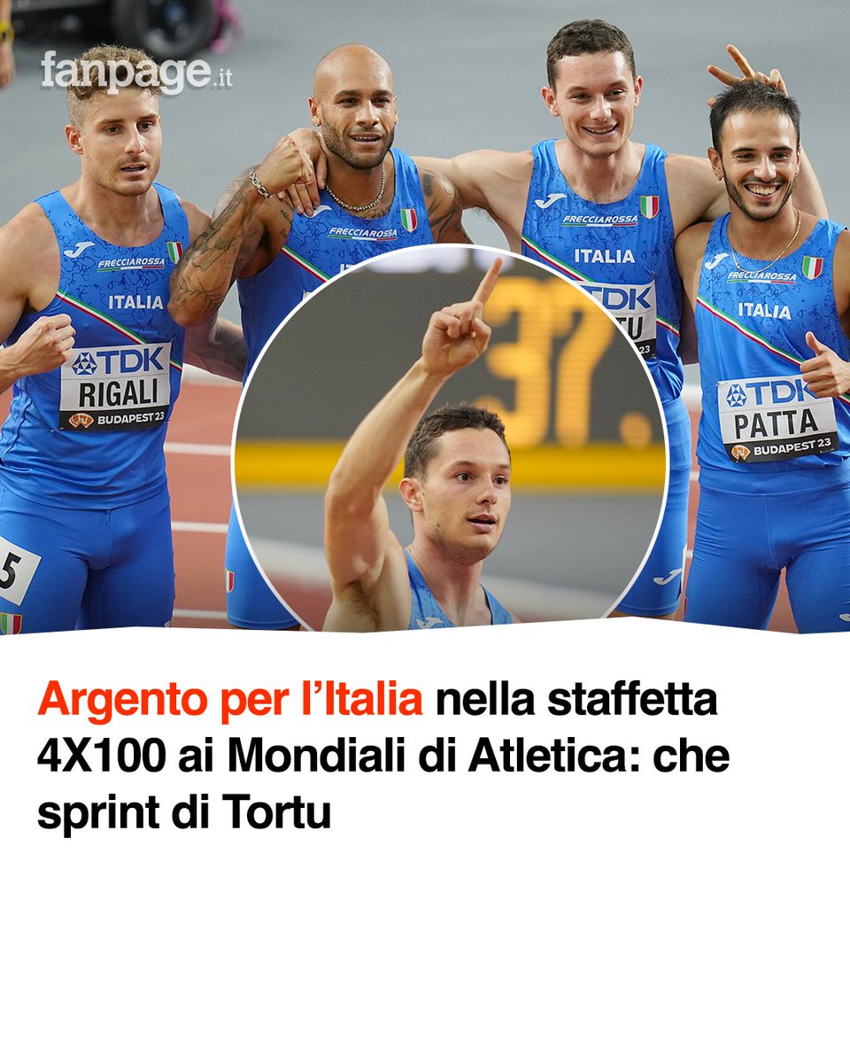fanpage's tweet photo. Ma che sprint ha fatto Filippo Tortu?! 
Siamo argento ai mondiali d'atletica nella staffetta 4x100 🇮🇹😍 https://t.co/at2ydwNo4c