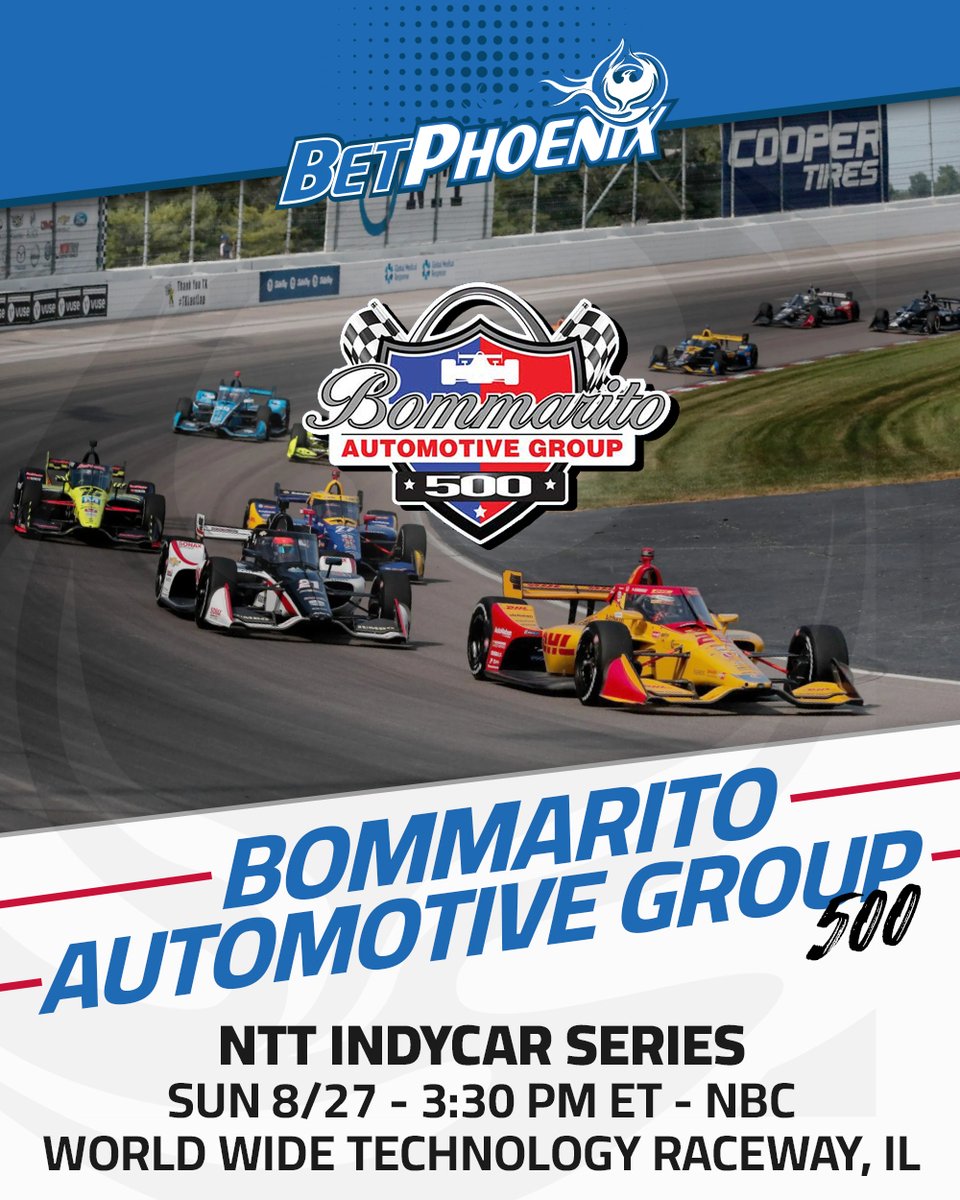 BetPhoenix's tweet photo. It's #IndyCar RaceDay in #StLouis!☀️🏁
💵Join #BetPhoenix & Get $100, Check📌
🏆#Bommarito500 | 3:30 PM ET | NBC
The #NTTIndycarSeries lands at #WWTRaceway in St. Louis, the last oval in the calendar. Who's winning? What's your bet?
#Racing #BettingTwitter #Sports #RacingBets https://t.co/0U9PhPeh3R