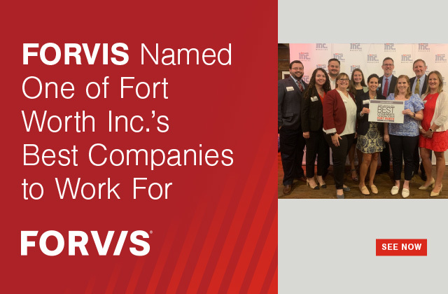 Rob_Opitz's tweet photo. We’re thrilled to announce @FORVIS has been named one of the Best Companies To Work For in Fort Worth by Fort Worth Inc. This award recognizes our dedication to an inclusive, supportive work environment. Read more. https://t.co/W5FnLGdPF1 https://t.co/I8AEpf1cbh