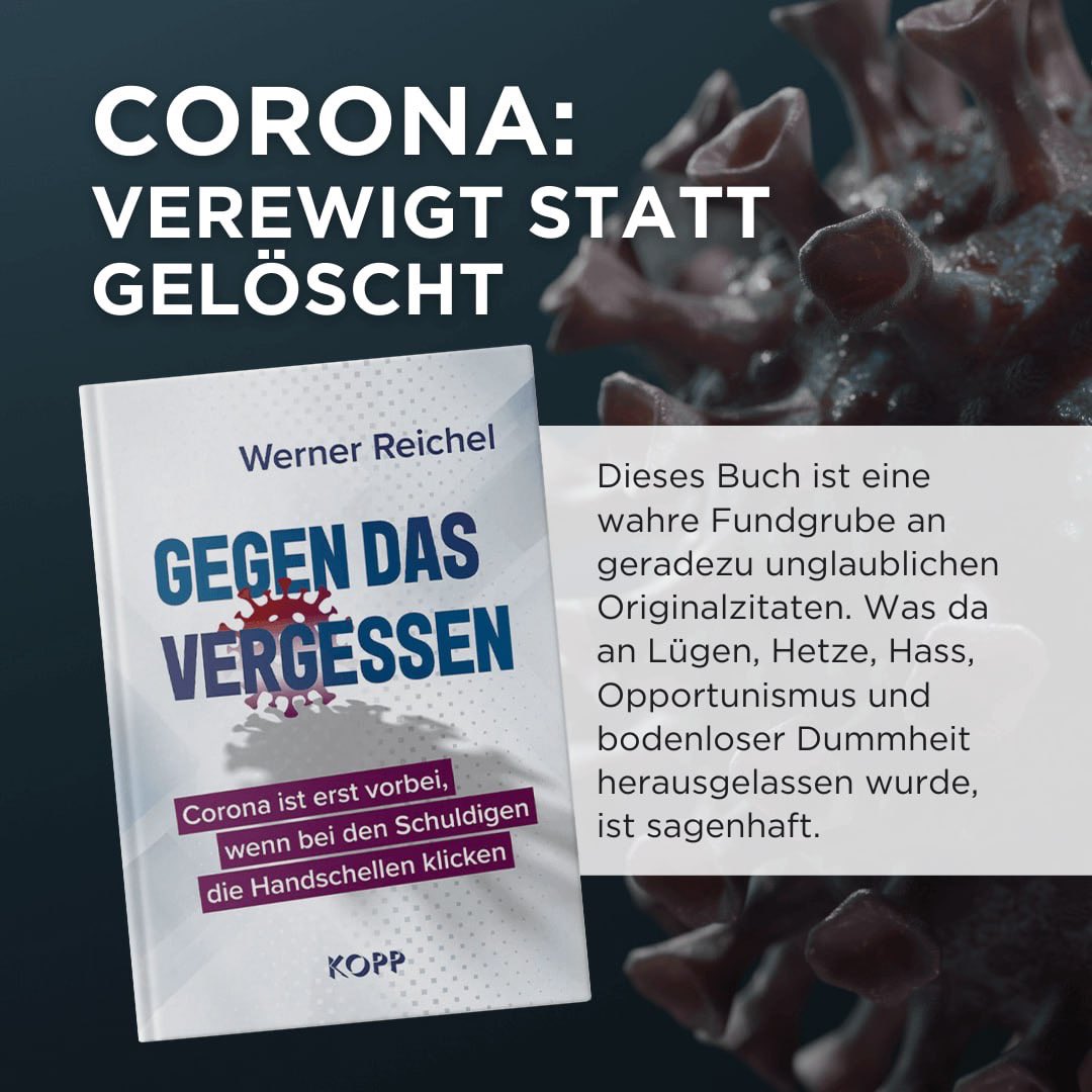 myswiss's tweet photo. Gegen das Vergessen: Corona-Hetze dokumentiert.
#WirVergessenNicht
Viele Menschen haben die Nase voll von #Corona – wollen davon und von den letzten drei Jahren nichts mehr hören. Die Beschimpfungen der Politiker und Personen des öffentlichen Lebens geraten zunehmend in Vergessenheit.
Still und heimlich verschwinden sie auch aus dem Internet. Autor und Verlagschef Mag. Werner Reichel hat in seinem Buch „Gegen das Vergessen“ die Corona-Hetze ausführlich dokumentiert.
Er sagt: „Corona ist erst vorbei, wenn bei den Schuldigen die Handschellen klicken und diese im Gefängnis sitzen.“
https://t.co/JeJ9gbIkZR