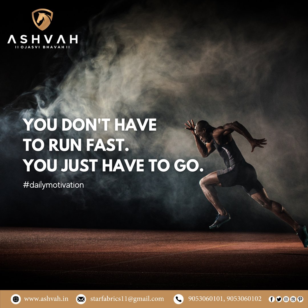 AshvahF's tweet photo. #Motivation
You donβt have to run fast. You just have to go.
#Ashvah #AshvahHouseOfFabrics #fabrics #tshirtsfabrics #fashion #sports #fabric #sportwear #sportswearfabric #activewears #clothes #dryfit #ImportedFabric #hotsale #Comfort #RegularWear #sportswearfabricsupplierinDelhi https://t.co/EYXzAB93Yr