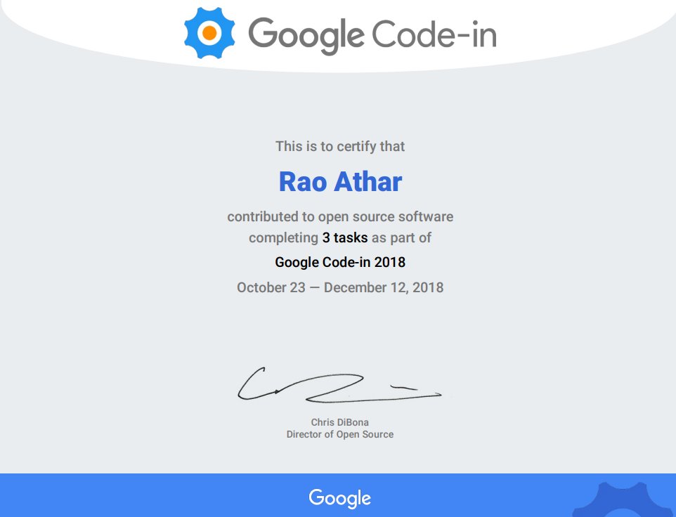 atharao_'s tweet image. 🌟 Proud of my achievements from #2018!
I'm excited to share that I participated in Google Code-in 2018, an incredible journey where I contributed to open-source software by completing 3 tasks.
#GoogleCodeIn #OpenSourceContributor #Throwback #TechJourney 🚀