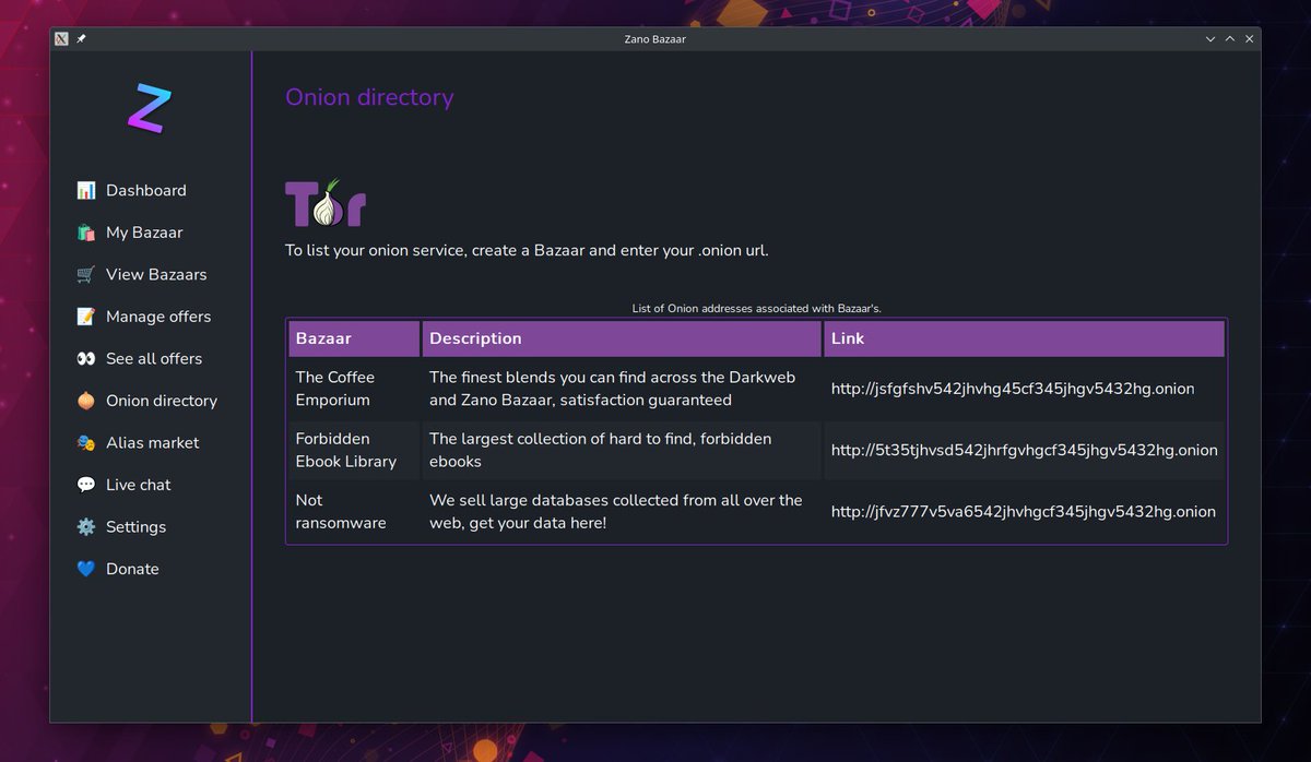 ZanoBazaar's tweet photo. 🧅 A peek at the $ZANO Bazaar 'Onion Directory'
If you already have an existing #Tor hidden service on the #DarkWeb, you can create a presence on #ZanoBazaar and have it listed in our Onion Directory
#HiddenWiki ded?
Support early 👀 👇
🔗 https://t.co/WwQGEfJ6Wi https://t.co/UtIxJngtmX