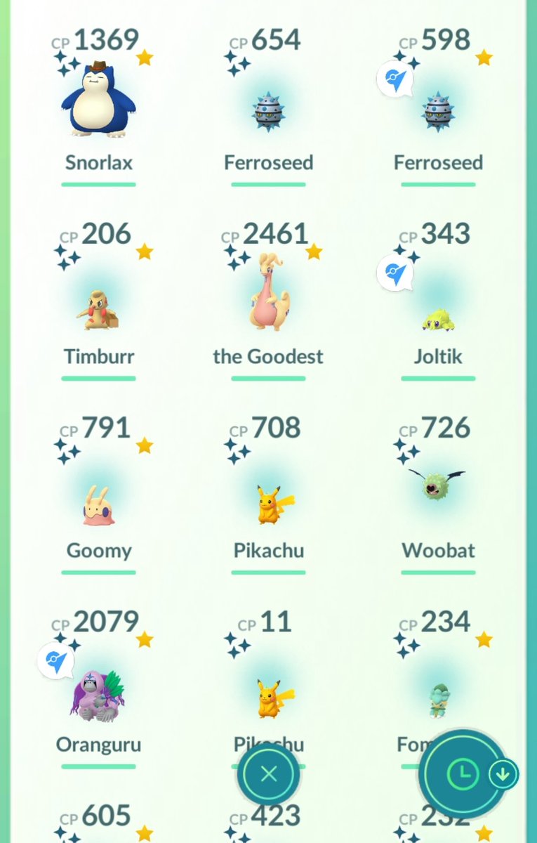 HighRiskOfLove's tweet photo. I felt really lucky today.  22 shinies, almost all the new ones. 
#PokemonGOFest2023 https://t.co/U4opfr4pza