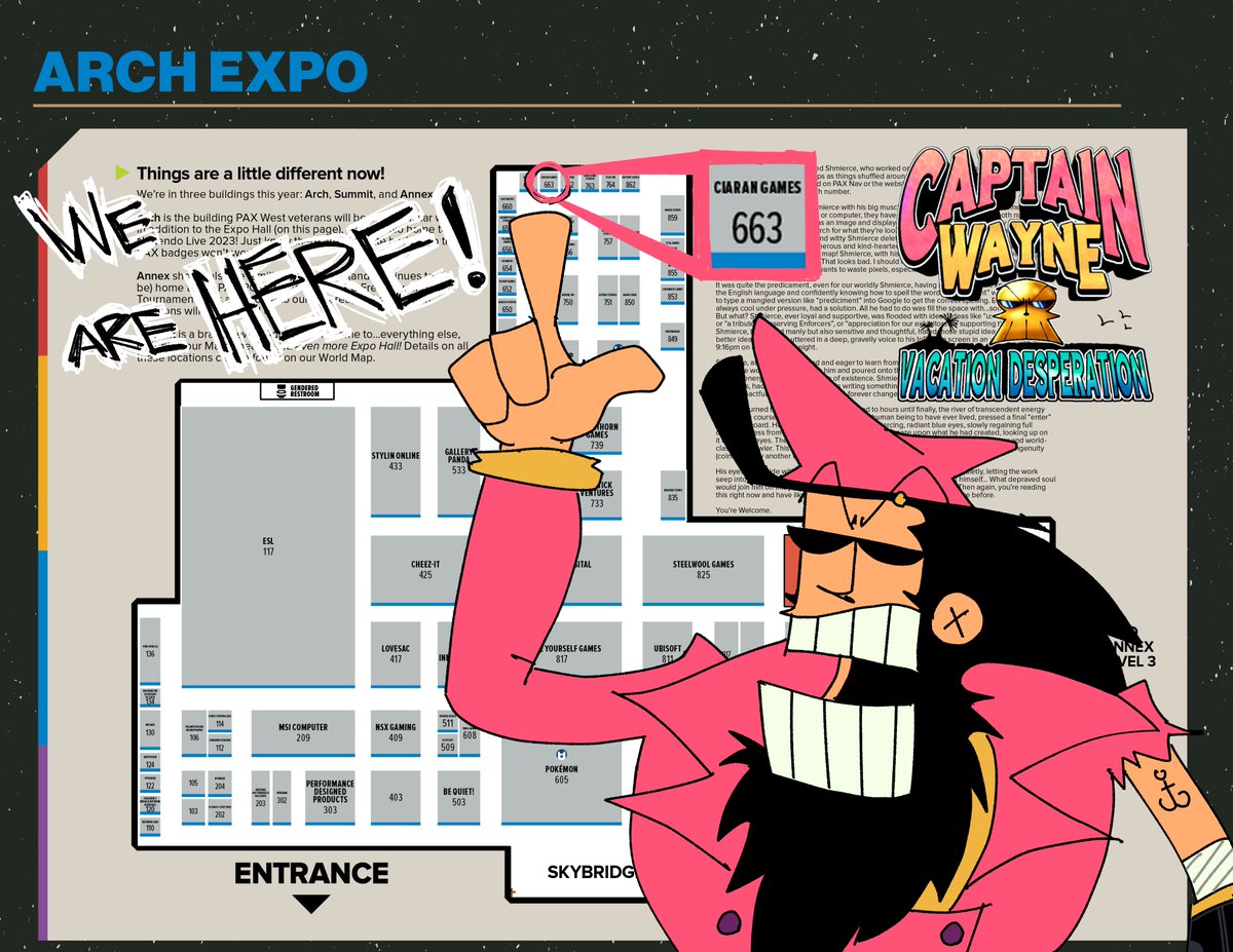 ciaran_games's tweet photo. LAND HO!! 
#PAXWest 2023 in Seattle can't come soon enough!
Join us from September 1st to September 4th at Booth 663 in the Arch Expo Hall.
#CaptainWayne's got an exclusive demo you WON'T WANT TO MISS!! https://t.co/cMbNRMCHWo