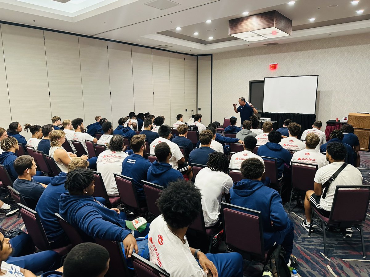 MNUFootball_'s tweet photo. Thank you to Coach Redwine for speaking to our team today. #Kickoff23 https://t.co/wTh9z6NC8v
