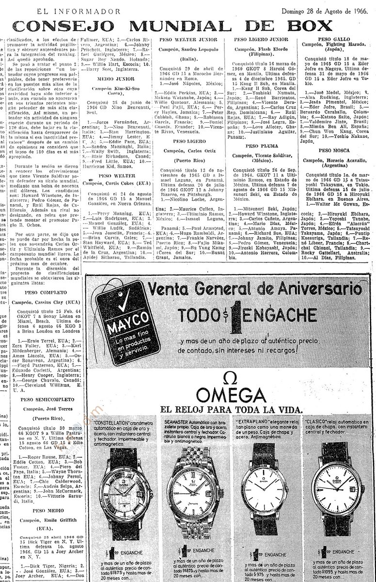 wos86650238's tweet photo. 1966年､ #この日､WBC (@WBCBoxing) が初めて､WBC独自の世界ランキングを発表｡

WBCは1963年2月に設立後､世界王者への挑戦者順位について､それまでは､WBAが発表する世界ランキングを受容していた｡

#WorldBoxingCouncil
#世界ボクシング評議会
#ボクシング
#拳闘 https://t.co/bwV5XNHK48