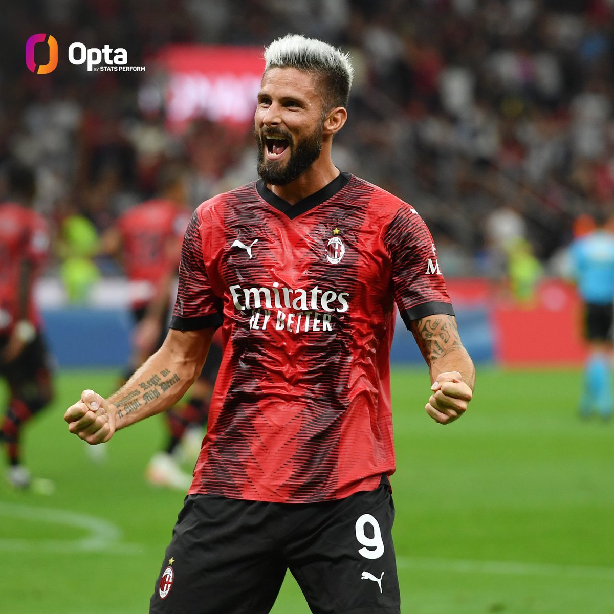 OptaPaolo's tweet photo. 27 - Dal suo esordio in Serie A (agosto 2021), Olivier Giroud è il giocatore del Milan che ha realizzato più gol nella competizione (27 reti per il francese). Leader.

#MilanTorino https://t.co/RvXLMdmBCQ