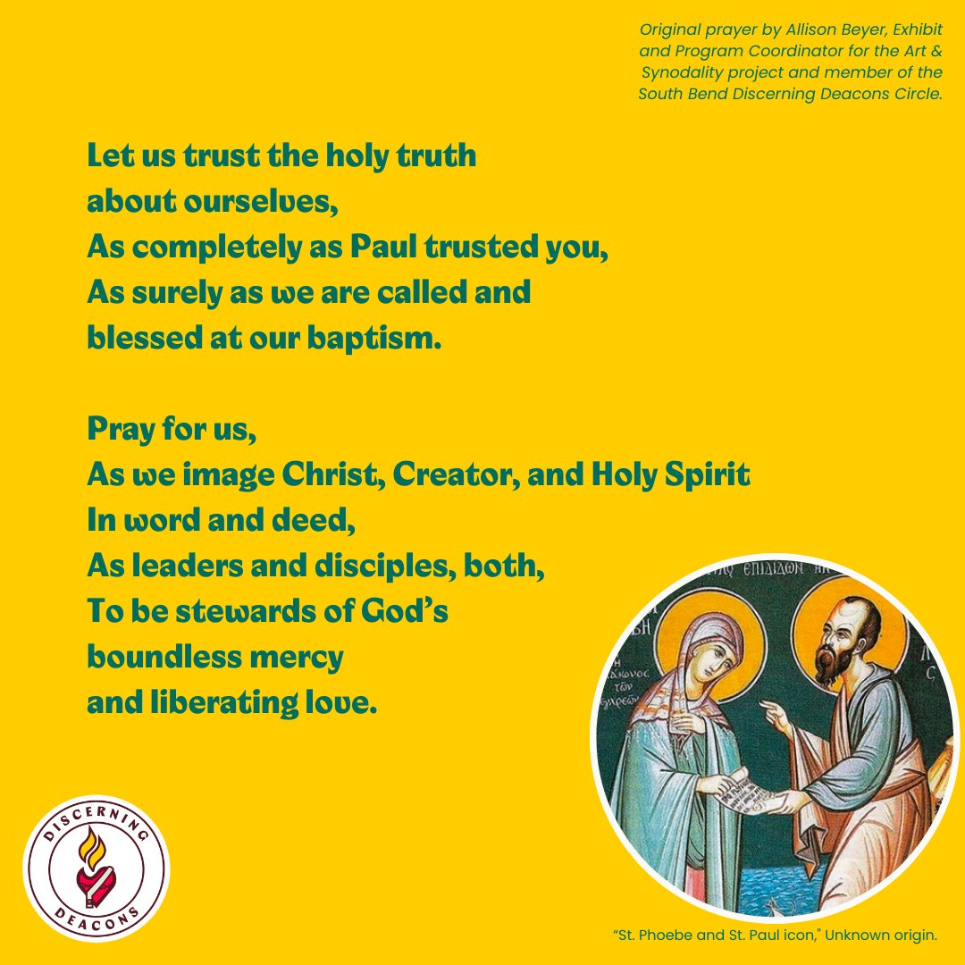 DiscernDeacons's tweet photo. Today marks the beginning of our #Novena to St. Phoebe. Let us gather our intentions and seek her intercession for all those who labor and serve the Gospel. Join us on a transformative journey as we open our hearts to her example of courageous service in the early Church. https://t.co/5sfVNzFhaq