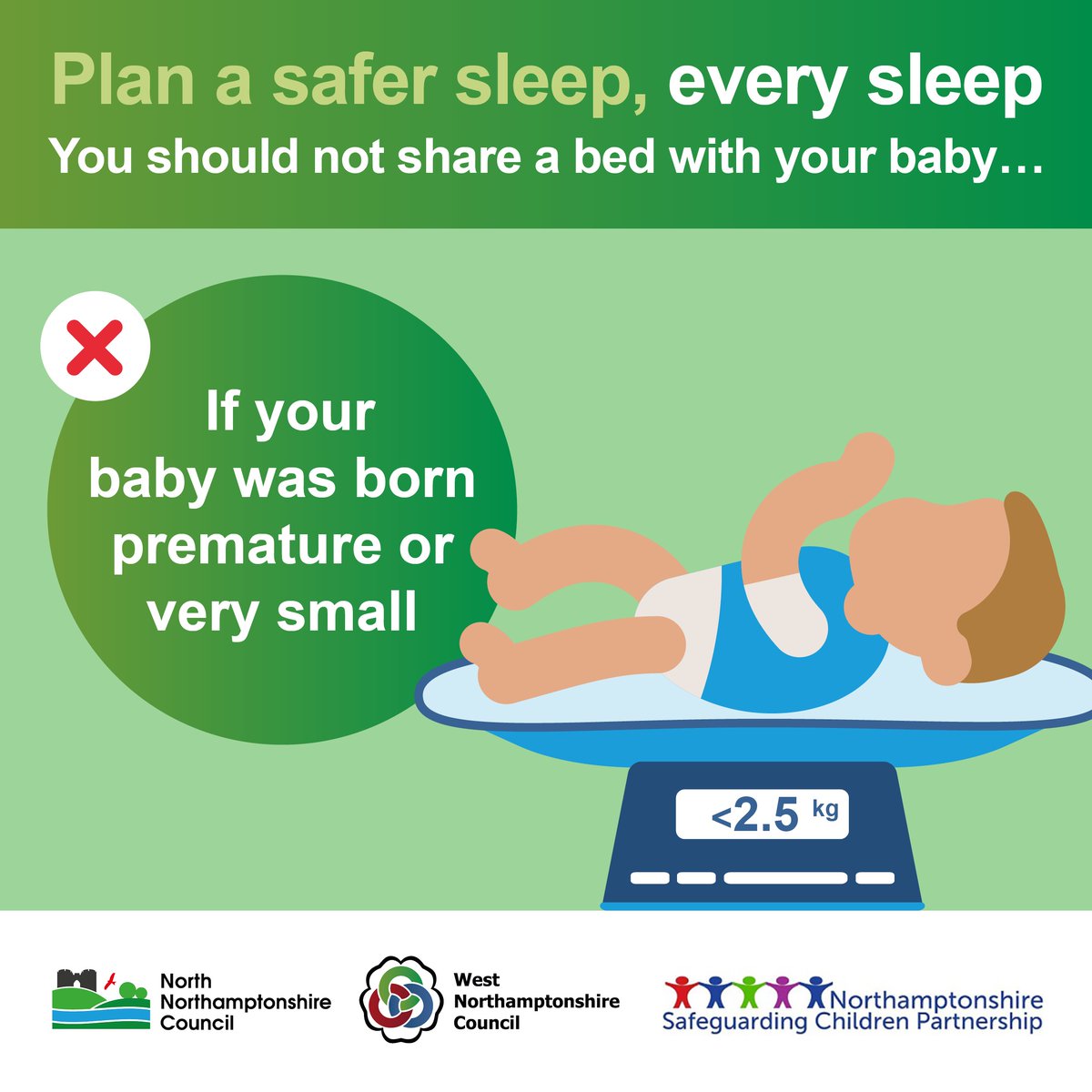 Babies born prematurely (before 37 weeks) or those under 2.5kgs at birth are particularly vulnerable to sudden infant death (SID). It's important that safe sleep advice is followed. The Lullaby Trust provides advice for parents/carers at bit.ly/3VSGVjX