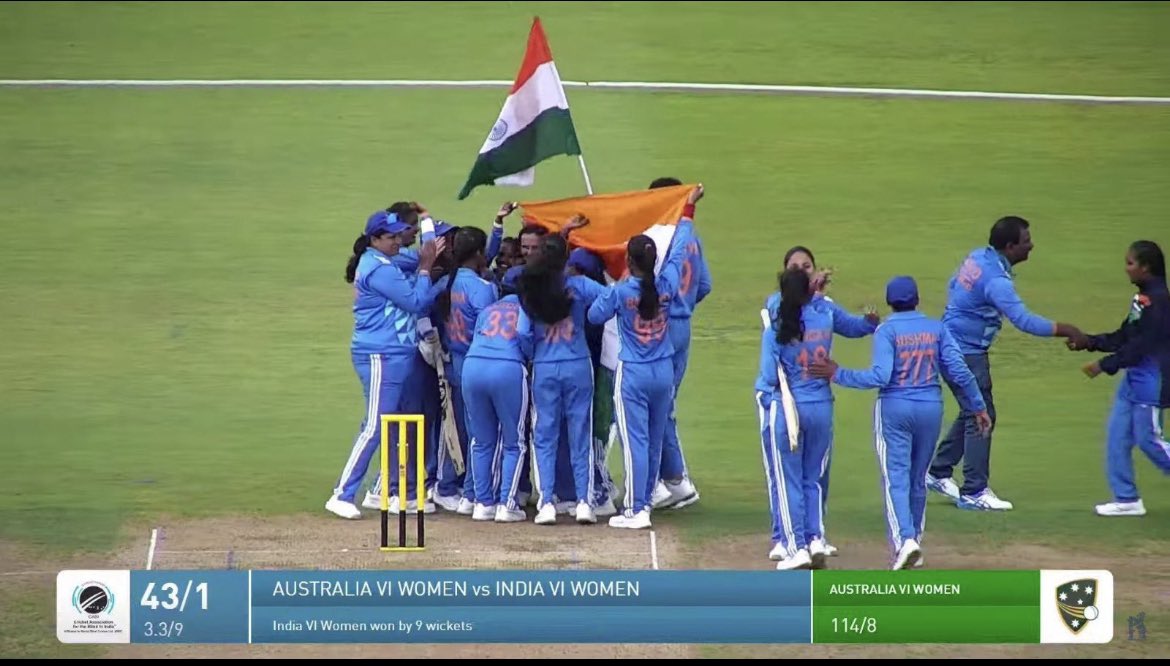 Q.U.E.E.N’s 

Congratulations girls on thumping 9 wicket win over Aussies in the final clash of women’s T20. 🇮🇳 🇮🇳 #IBSAWorldGames 

#BlindCricket 
#WomenCricket 
#Cricket