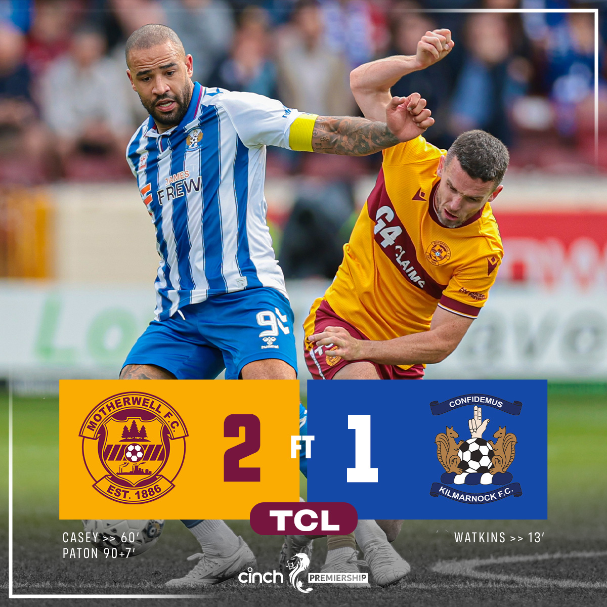 MotherwellFC's tweet photo. In the end it is a deserved win for the Steelmen.

Motherwell 2 - 1 Kilmarnock. https://t.co/7LCzmgpOsi