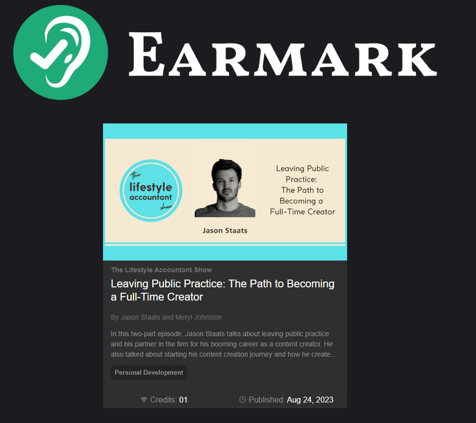 LSAccountant's tweet photo. (1/2) You can now earn free CPE for my course, "Leaving Public Practice: The Path to Becoming a Full-Time Creator" on #EarmarkCPE.

Register for free: https://t.co/wluDoY3AqJ https://t.co/of7jn3edxe