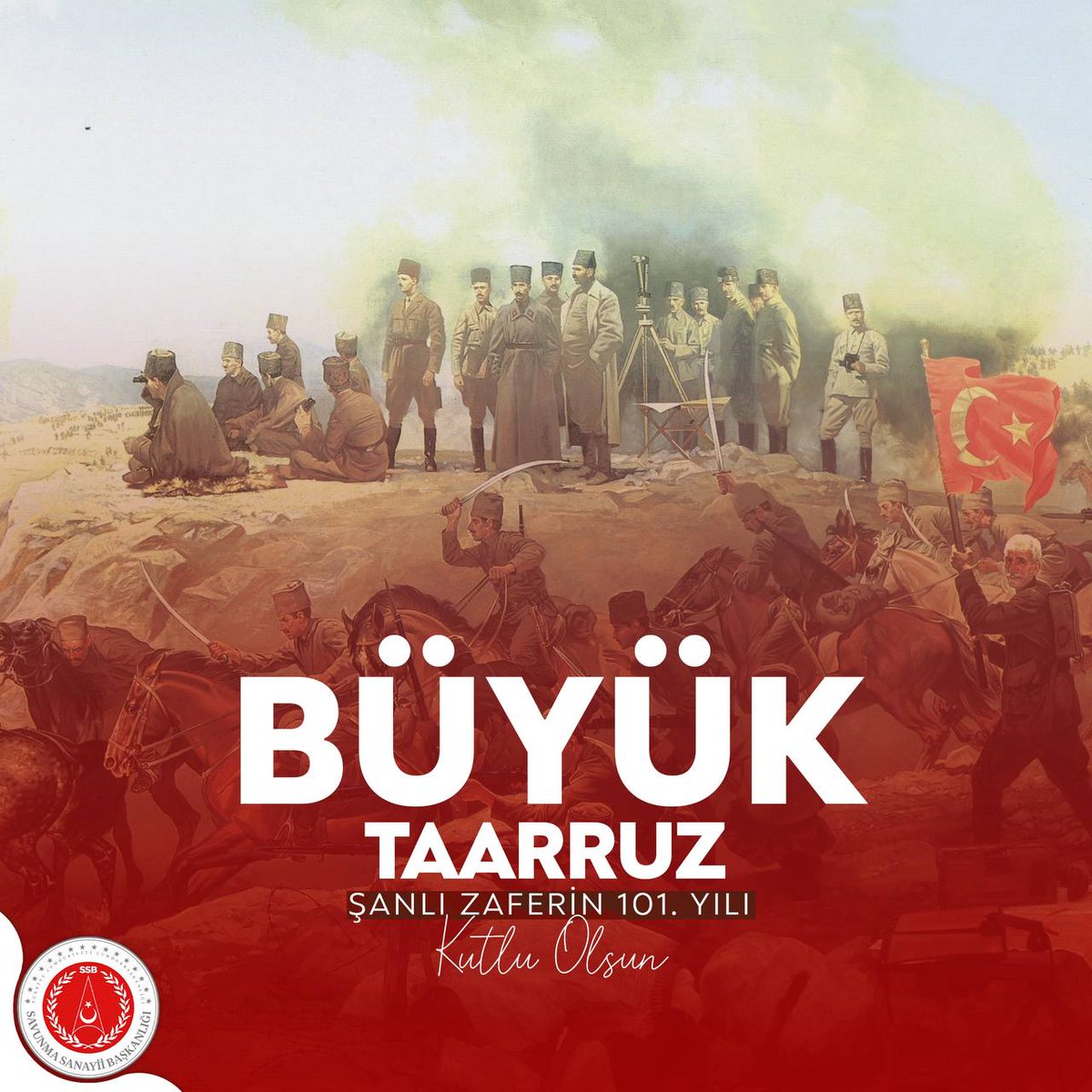 Ya istiklal ya ölüm parolasıyla başlayan destansı milli mücadelemizi şanlı zaferle taçlandıran #BüyükTaarruz'un 101. yıl dönümünde Gazi Mustafa Kemal Atatürk ve silah arkadaşlarını rahmet ve minnetle anıyoruz. 🇹🇷