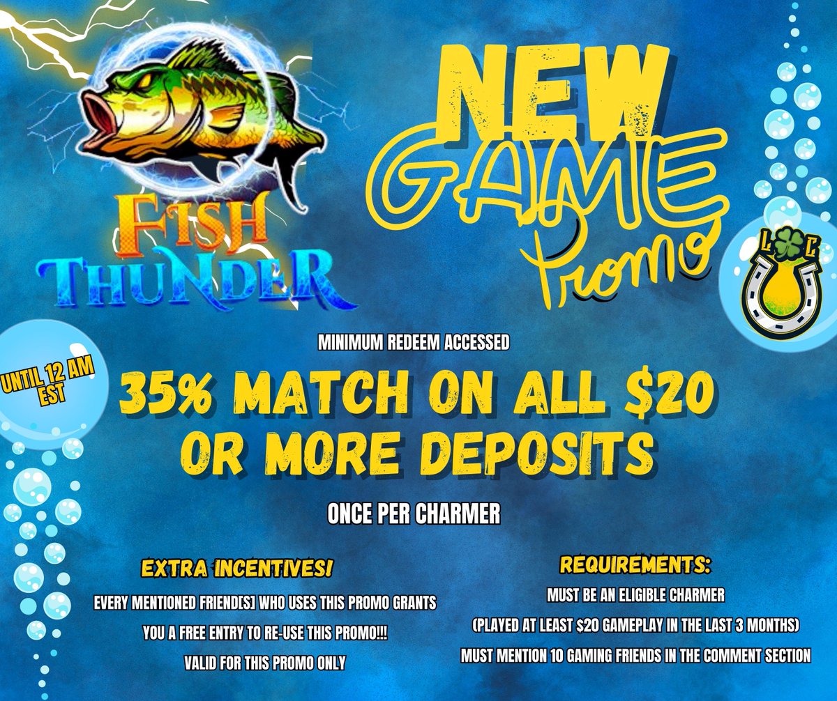 Lucky_Charmers_'s tweet image. Happy Saturday everyone! Let&apos;s play Fish Thunder to enjoy your whole day 😁 Come play it now!

#FishThunder #charmers #promo #bonus