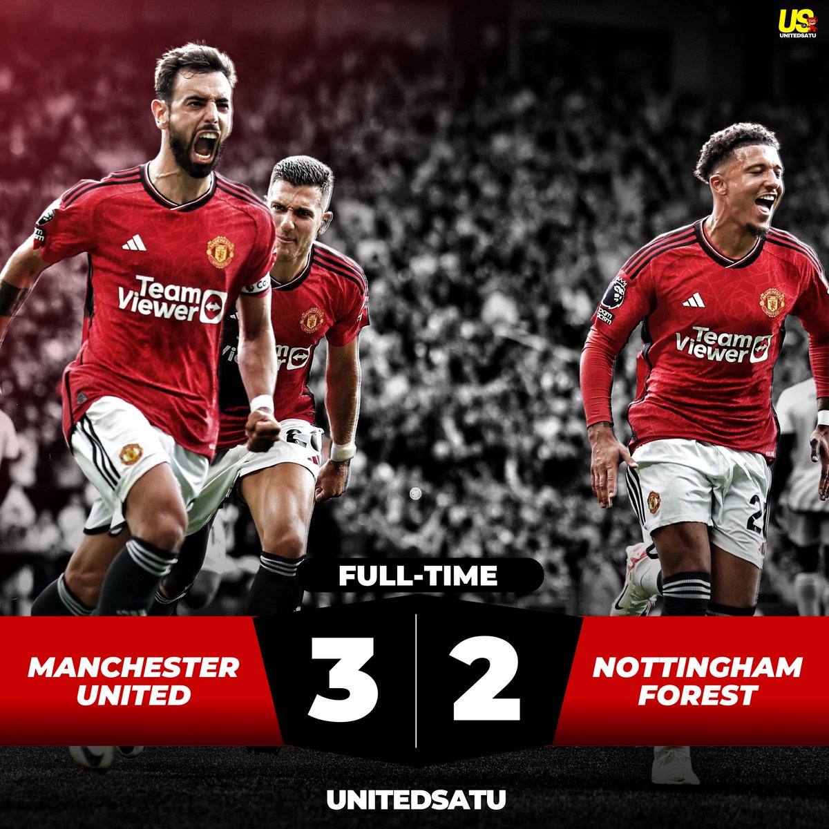 unitedsatuid's tweet photo. 🔴| FULL-TIME
Manchester United 3 - 2 Not'm Forest

Awal buruk, diakhiri dengan Comeback ❤️‍🔥

What a match! 🤯 https://t.co/vFyXDdh6Uv
