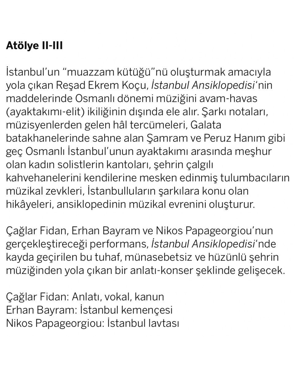 caglarfidann's tweet photo. istanbul ansiklopedisi’nin müziği
anlatı-konser

13 eylül 2023 / 19:00
salt galata https://t.co/sVWpD7cf0T