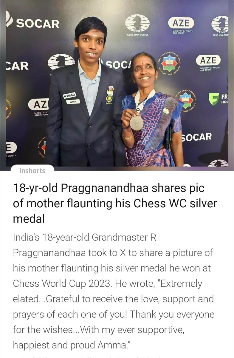 Proud mother
Proud son #praggnanandhaa
Proud #India
#chessWorldCup2023