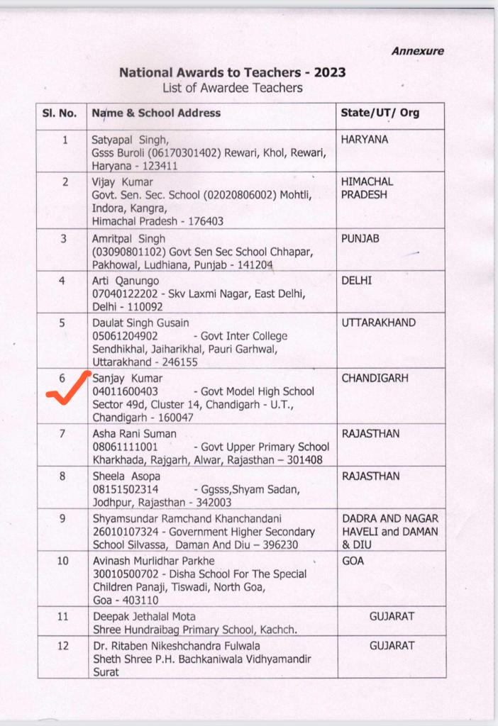 SchoolEduChd's tweet photo. 2 years in a row! @SchoolEduChd has done it again and it's Mr. Sanjay Kumar  TGT Science from @gmhs49 . The man behind chandigarh's first herbarium, brain behind the science park in all the schools of Chandigarh. What a way! Heartiest congratulations.
@PMOIndia
@EduMinOfIndia https://t.co/QaLSvegZgu