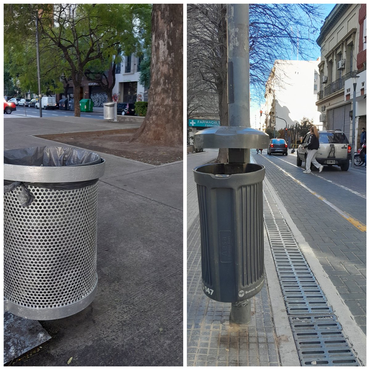 Fedecas's tweet photo. Caminando por las calles de Buenos Aires me encuentro con una idea disruptiva, audaz, pero muy eficiente. Se trata de recipientes o tachos donde el transeúnte, el ciudadano de a pie, puede ir y tirar su basura. Están por todos lados, en las esquinas, en las plazas. Increíble. https://t.co/kaivFRPm35