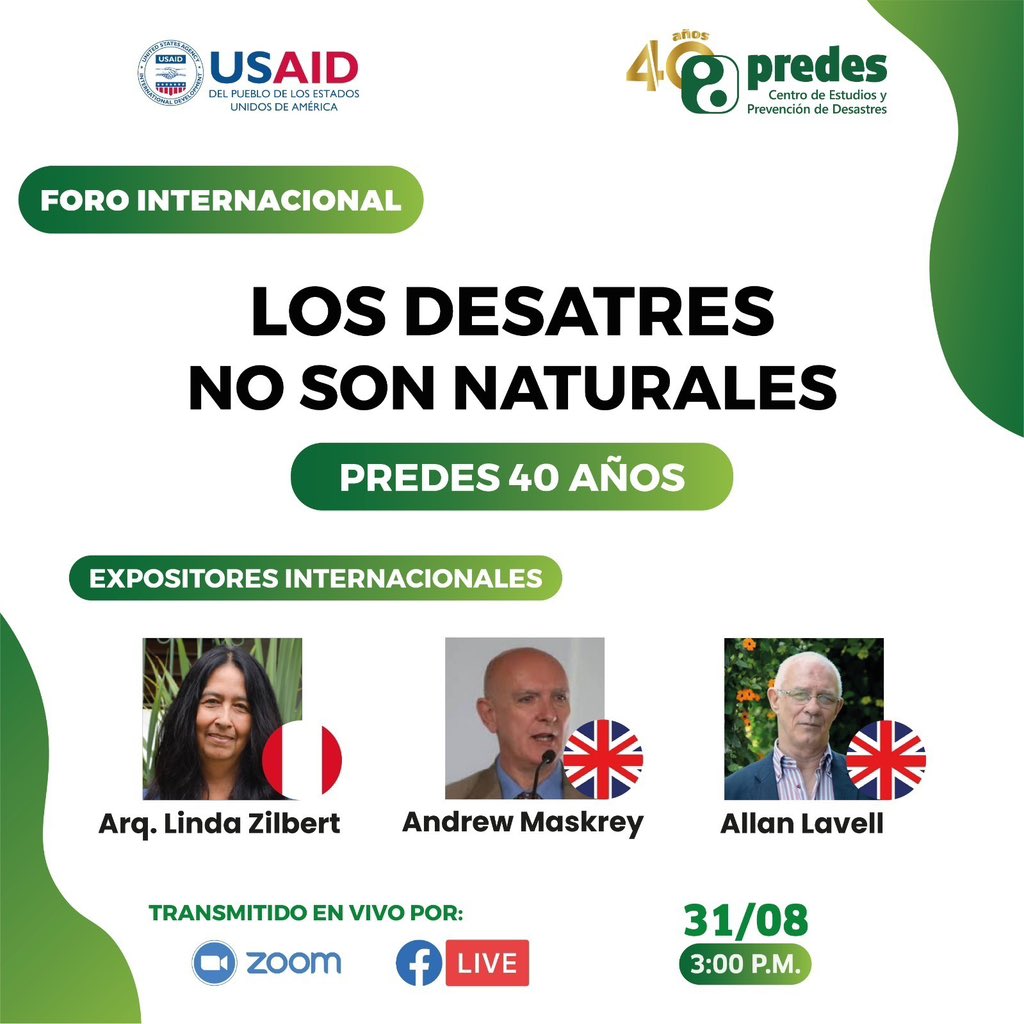 CENACED_Mx's tweet photo. #ForoInternacional
En conmemoración de los 40 años de @predes_org, extendemos la invitación a participar del Foro internacional: “Los desastres NO son naturales.”
Inscripción:
https://t.co/pUVBzt5cvb
#ARISEMx #JuntosAhora #PREDES https://t.co/sMb4BEq9V5