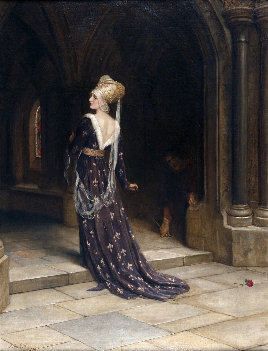 PreRaphSoc's tweet photo. This week we turn from #StudySaturday to #SaturdayStrategy with some pesky plot afoot in John Collier's 'A Decoy' (1927). Who lurks in those sinister shadows? And what is their intent and the meaning of the fallen flower? .......... https://t.co/GscKN3RYFD
