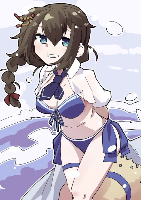 ワンドロ終わって艦これ更新したら時雨改三に水着グラ実装してて、もうプリコネでクラバトして寝ようと思ってたお絵かき脳が再起動して一気に描いてしまった……!