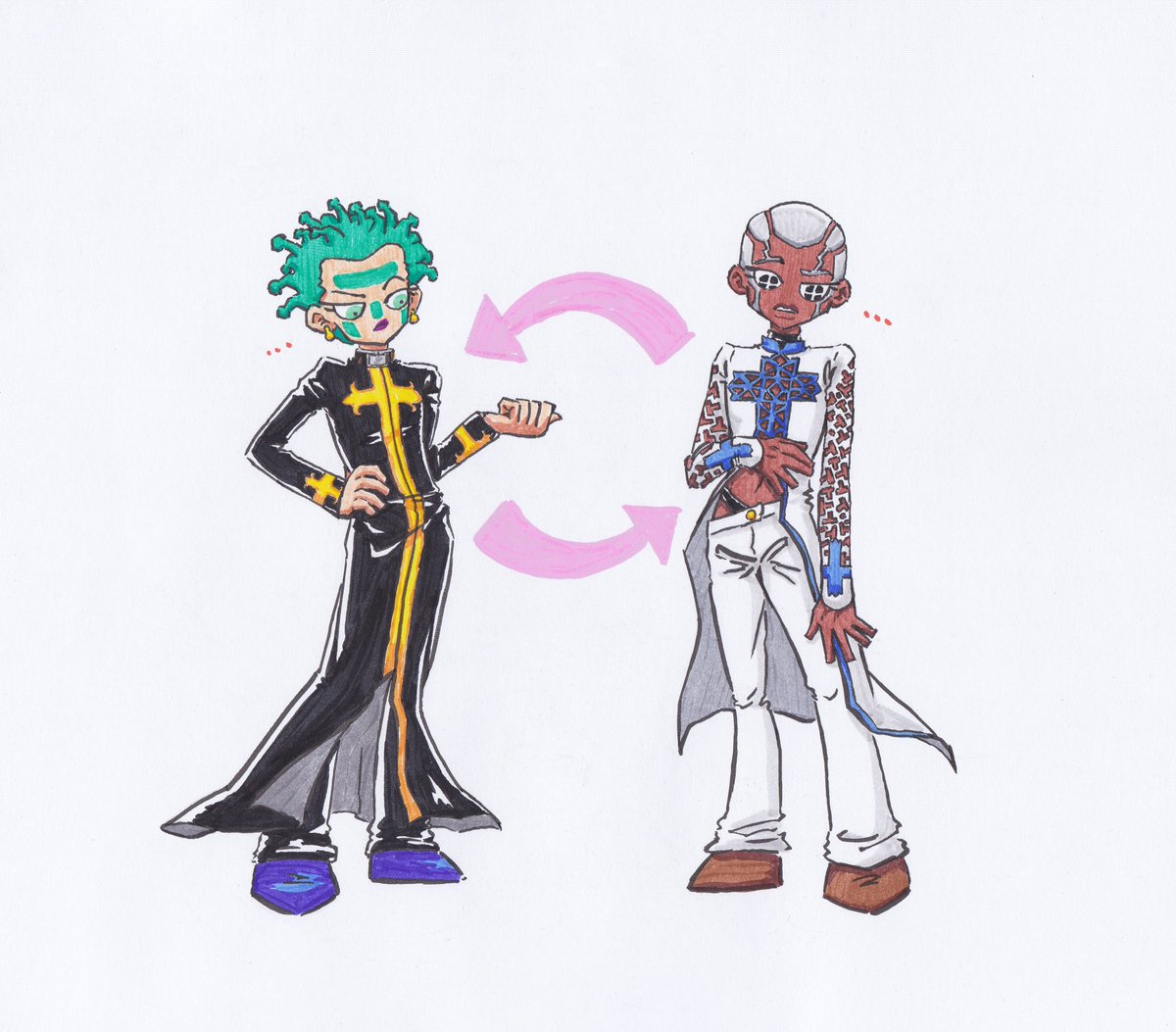 BurgyBreadfruit's tweet photo. Outfit Swap!🔄✝️
#jjbafanart #Cioccolata #EnricoPucci https://t.co/McapCtnn43