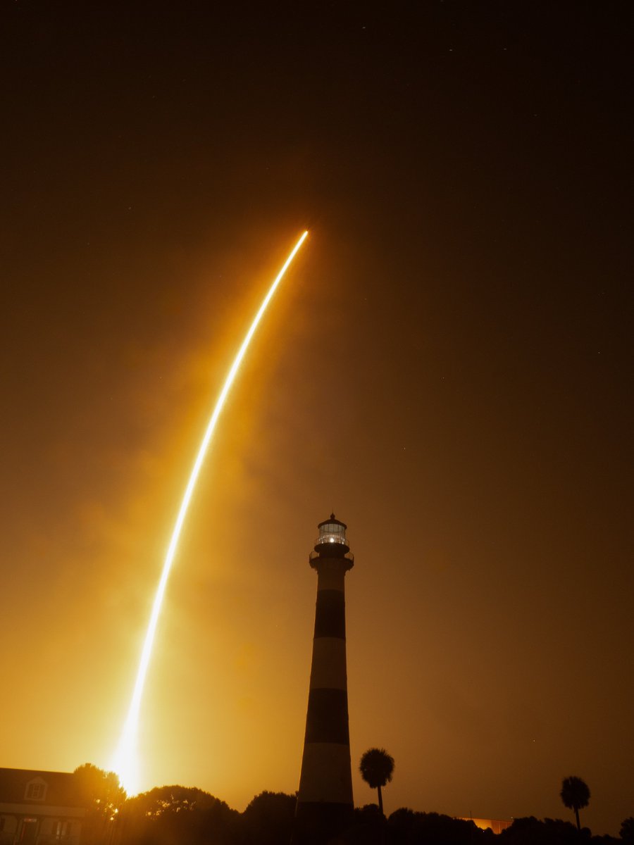 Rebbierc's tweet photo. Some shots from this morning's very early (or was it very late) Crew-7 launch at 3:37 AM into a sky full of stars. Made me wish I had used my star tracker, but did get launch, separation &amp; boost back burn in one frame. https://t.co/wnQKk7EBS1