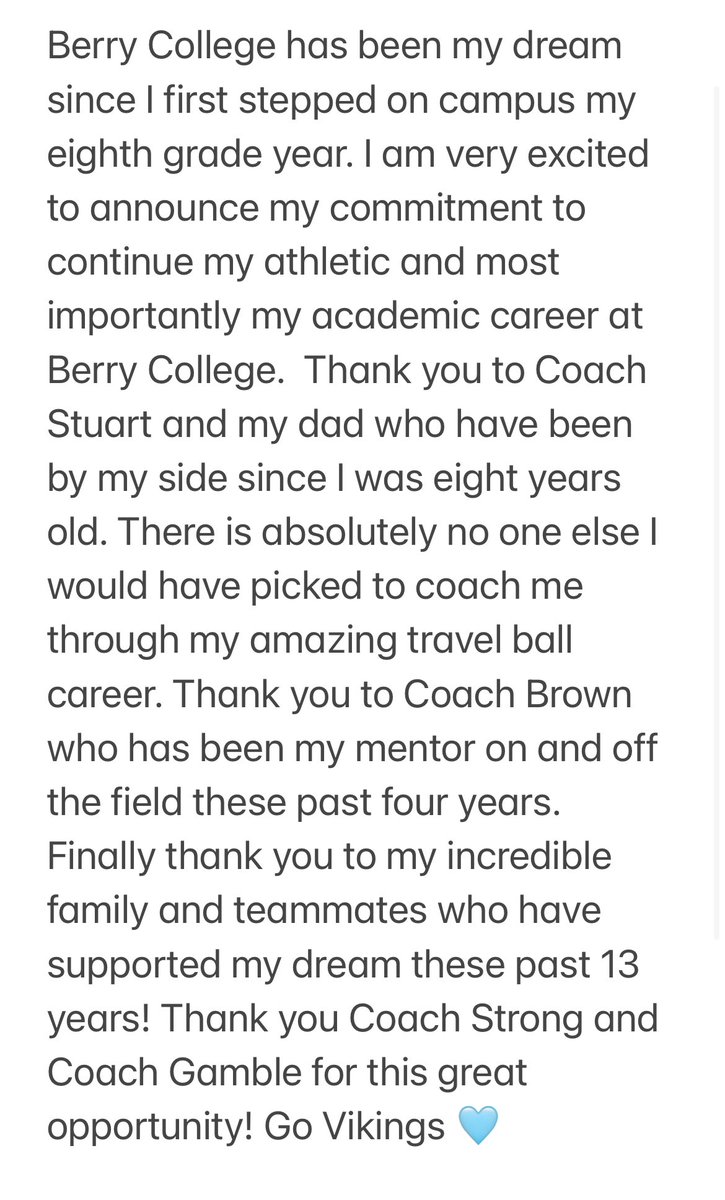 cbholland24's tweet photo. Super excited to announce my commitment to Berry College! Go Vikings 🩵 https://t.co/AV52cAznp2