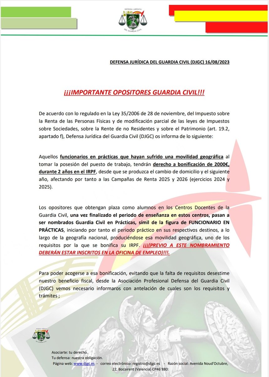 DJGC_Oficial's tweet photo. #opositores quien ingrese academias @guardiacivil, en 10 meses seréis "FUNCIONARIOS EN PRÁCTICAS", deducción IRPF de 2.000€/año x "Movilidad Geográfica", requisitos desde ya!. @AcademiaCeifas @yohannaalonso13 @Manuel720892185 @OGCSH @Oposita_GC @OpositoresG_C @DJGC_Oficial ⬇️⬇️ https://t.co/KKZqexVMHN